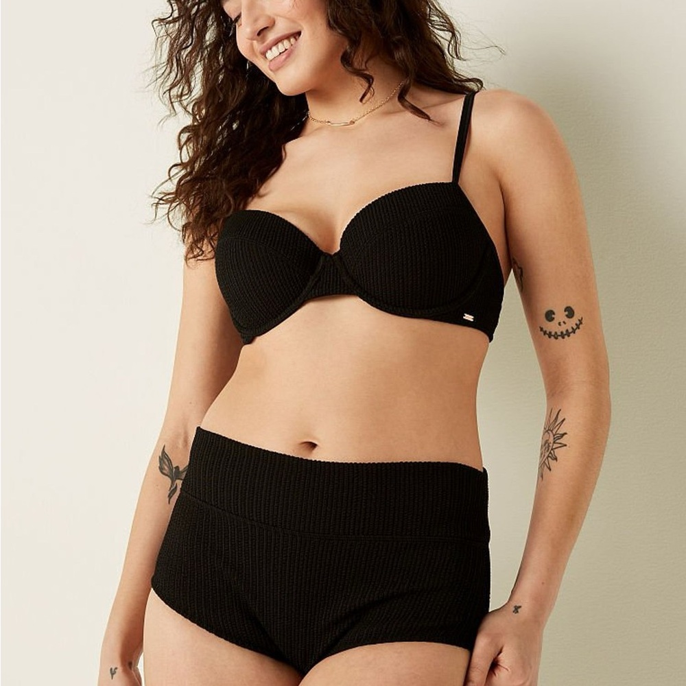 PINK Victoria's Secret Crinkle Black Push up Bikini